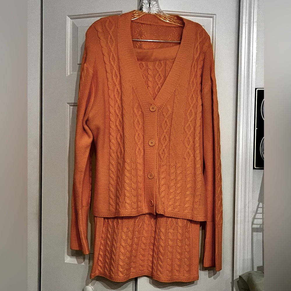Goldenrod Colored Knit 2 Piece Skirt Set.